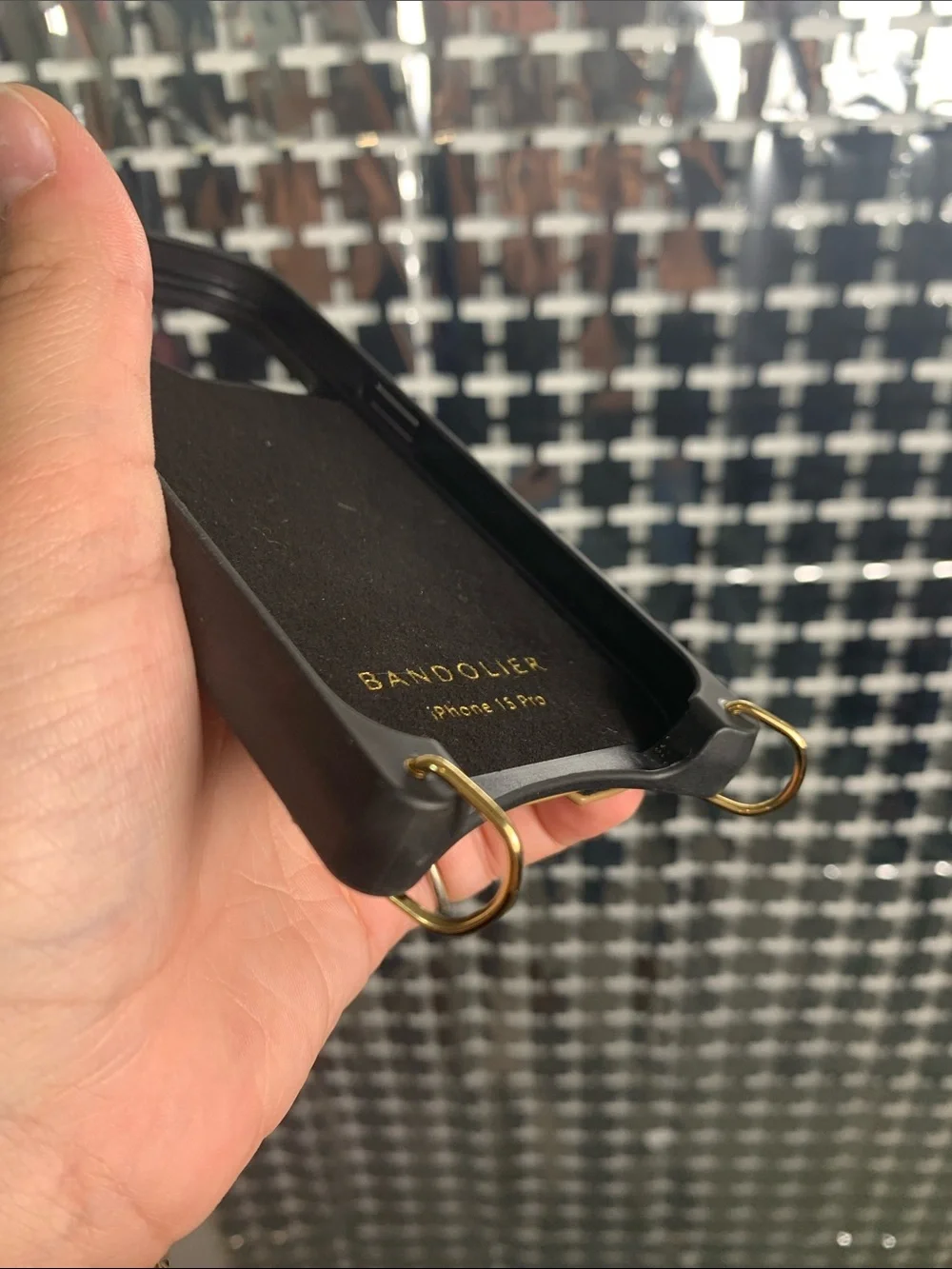 Bandolier Tan Leather Phone Case with Gold Hardware and Card Pocket